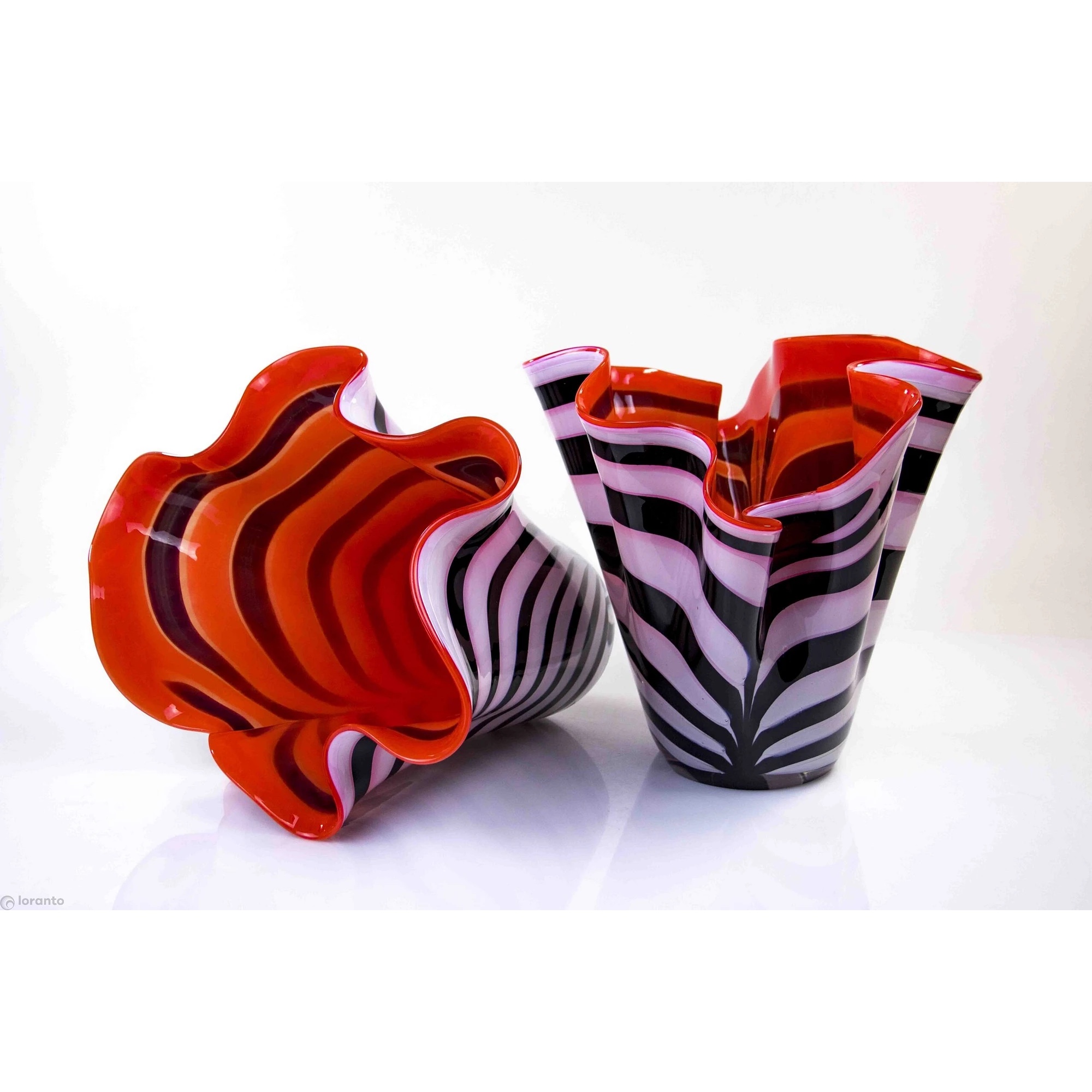 Loranto glas Vaas ' Rood met zebra ' 30 cm hoog - Artconsilio